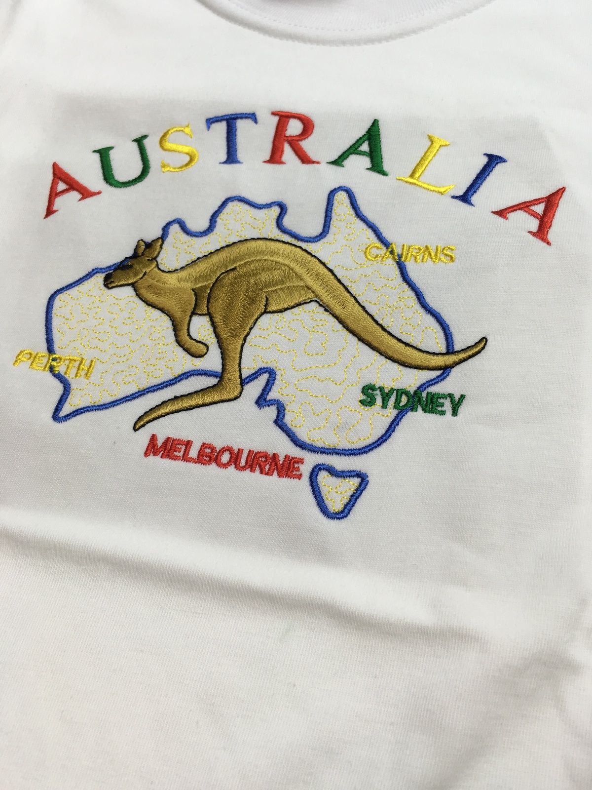 Kids Australia Kangaroo T Shirt Tee Childrens Child 100% Cotton Top - White - 14