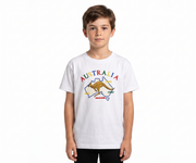 Kids Australia Kangaroo T Shirt Tee Childrens Child 100% Cotton Top - White - 14