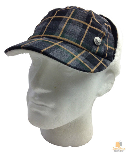 Plaid Supre Trapper Ushanka Hat Sherpa Lined Winter Ear Flap Cap - Grey/Black - S/M V563-KNGOL-K1502FA-CP316-S_M
