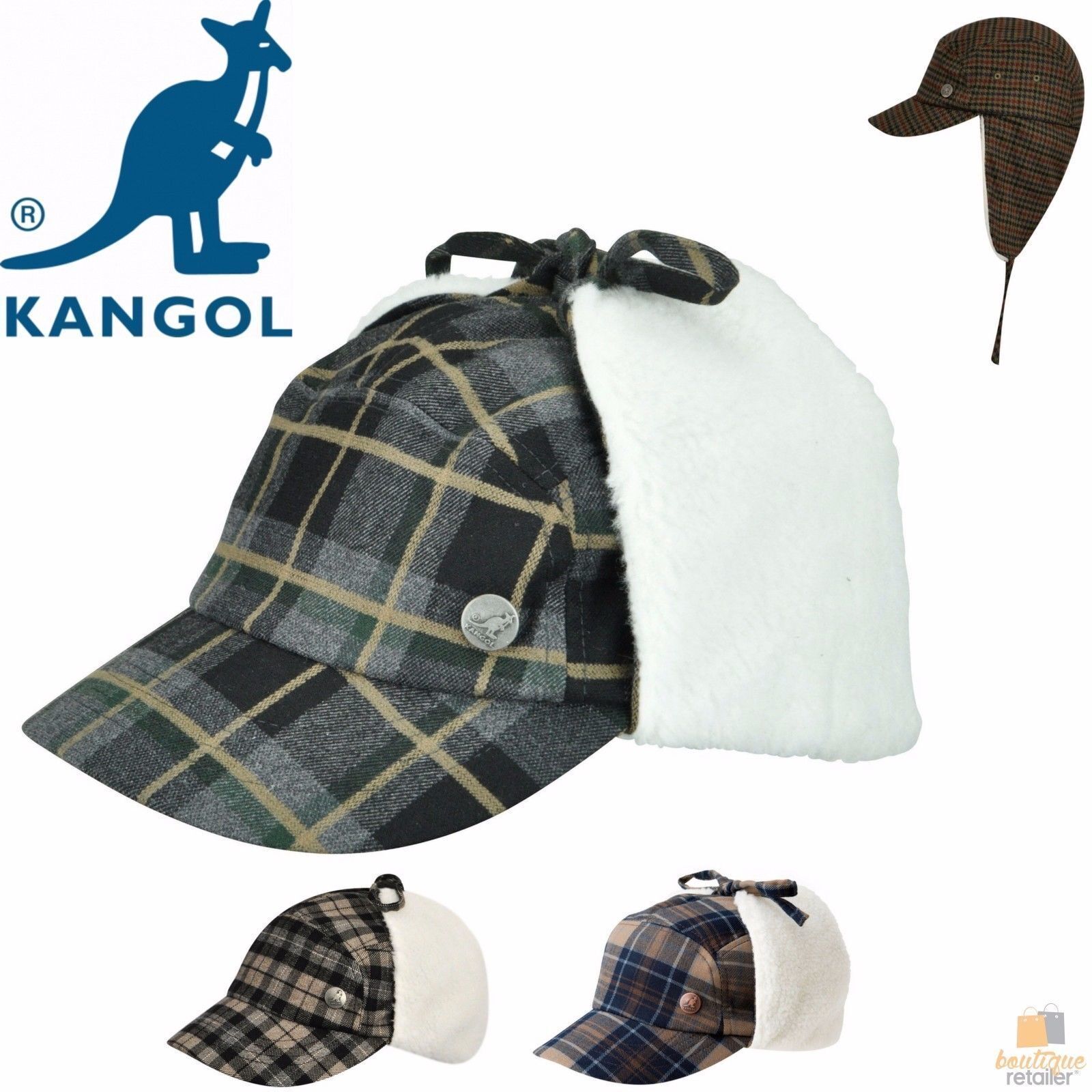 Plaid Supre Trapper Ushanka Hat Sherpa Lined Winter Ear Flap Cap - Black/Grey - L/XL V563-KNGOL-K1502FA-VC008-L_XL