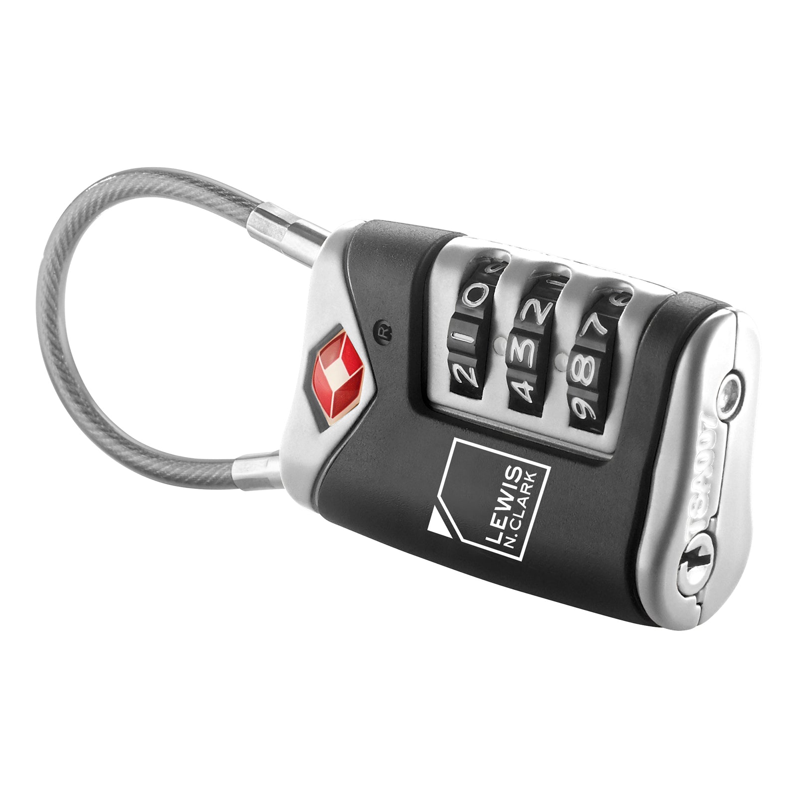 Lewis N. Clark TSA Approved Easy Set Combination Luggage Lock w Steel Cable V563-LC-TSA40-BLK