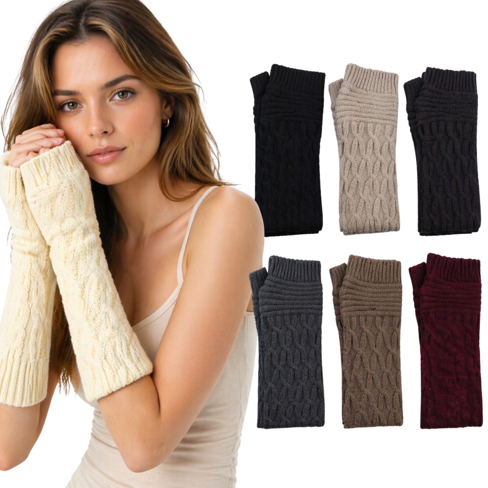 1 Pair Womens Arm Warmers Fingerless Gloves Knitted Long Winter - Assorted V563-LONGARMWARMERS-ASSORTED