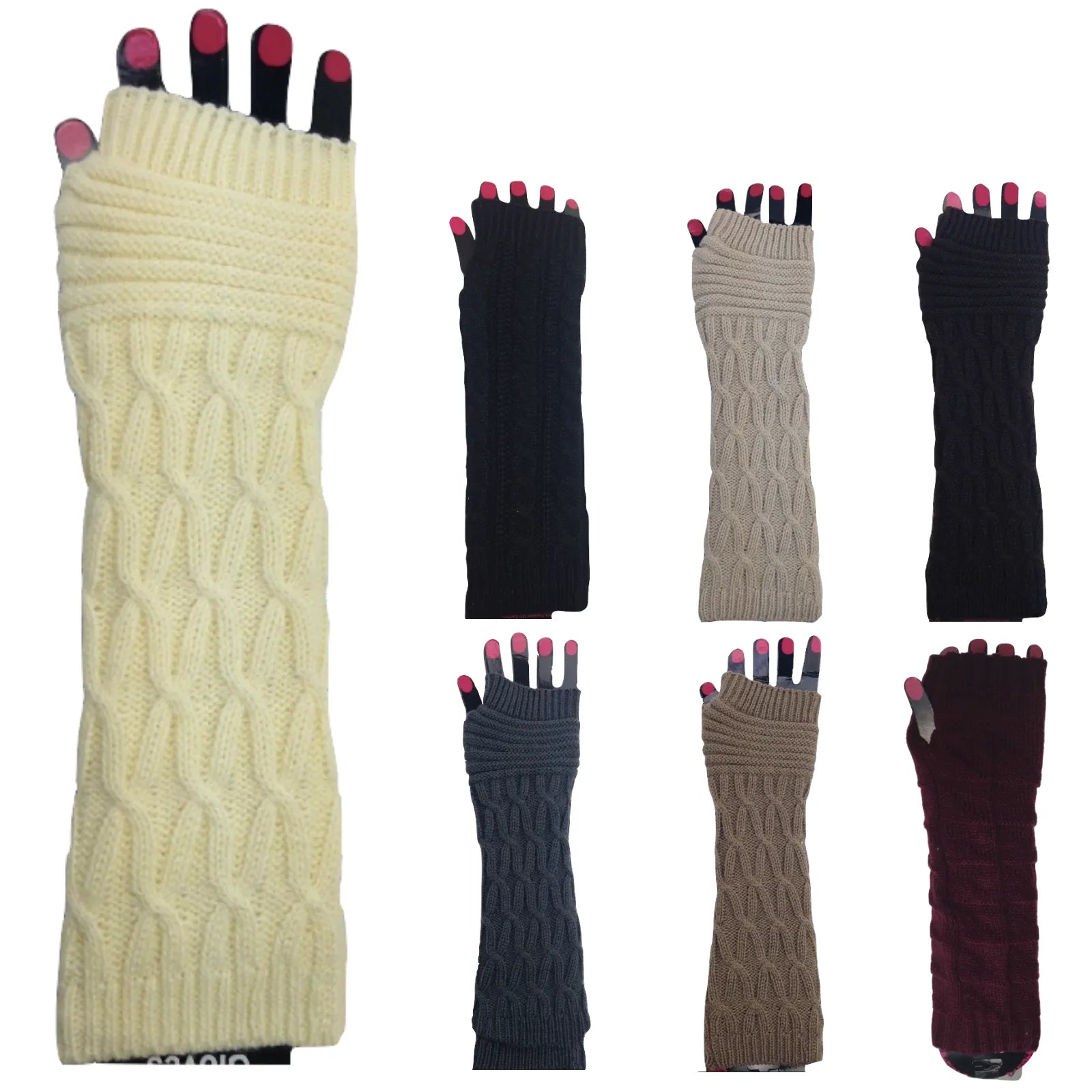 1 Pair Womens Arm Warmers Fingerless Gloves Knitted Long Winter - Assorted V563-LONGARMWARMERS-ASSORTED