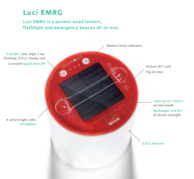 INFLATABLE SOLAR LIGHT by MPOWERD Luci Camping Lantern Waterproof - EMRG V563-LUCIEMRG