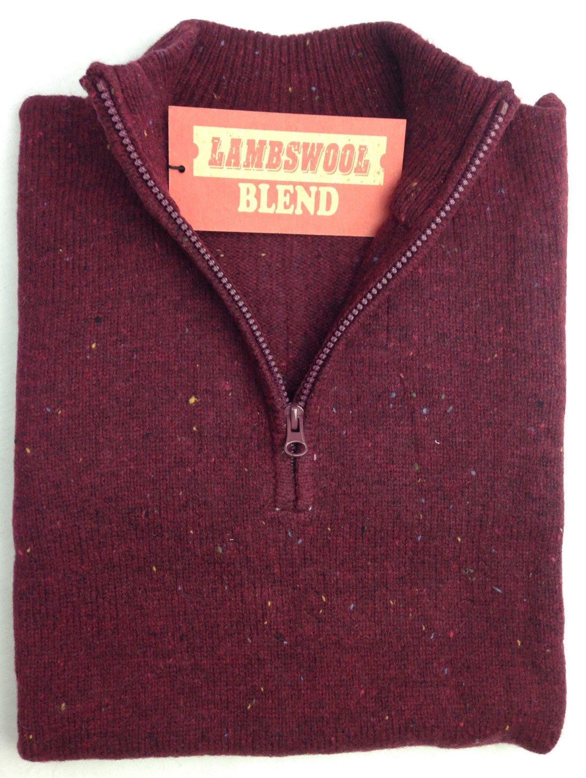 LAMBS WOOL KNIT JUMPER Pullover Mens Sweater Knitted Half Zip Crew Neck S-XXL - Half Zip - Deep Red (31) - M V563-LWKJMPR-HLFZP-DPRED31-M
