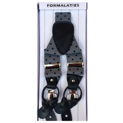 Mens Premium Convertible Suspenders Braces Clip On Elastic Y-Back Traditional Leather Tab - Polka Grey/Black V563-LXRYSUSPENDERS-PLKGRYBLK