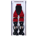 Mens Premium Convertible Suspenders Braces Clip On Elastic Y-Back Traditional Leather Tab - Polka Red/Black V563-LXRYSUSPENDERS-PLKREDBLK