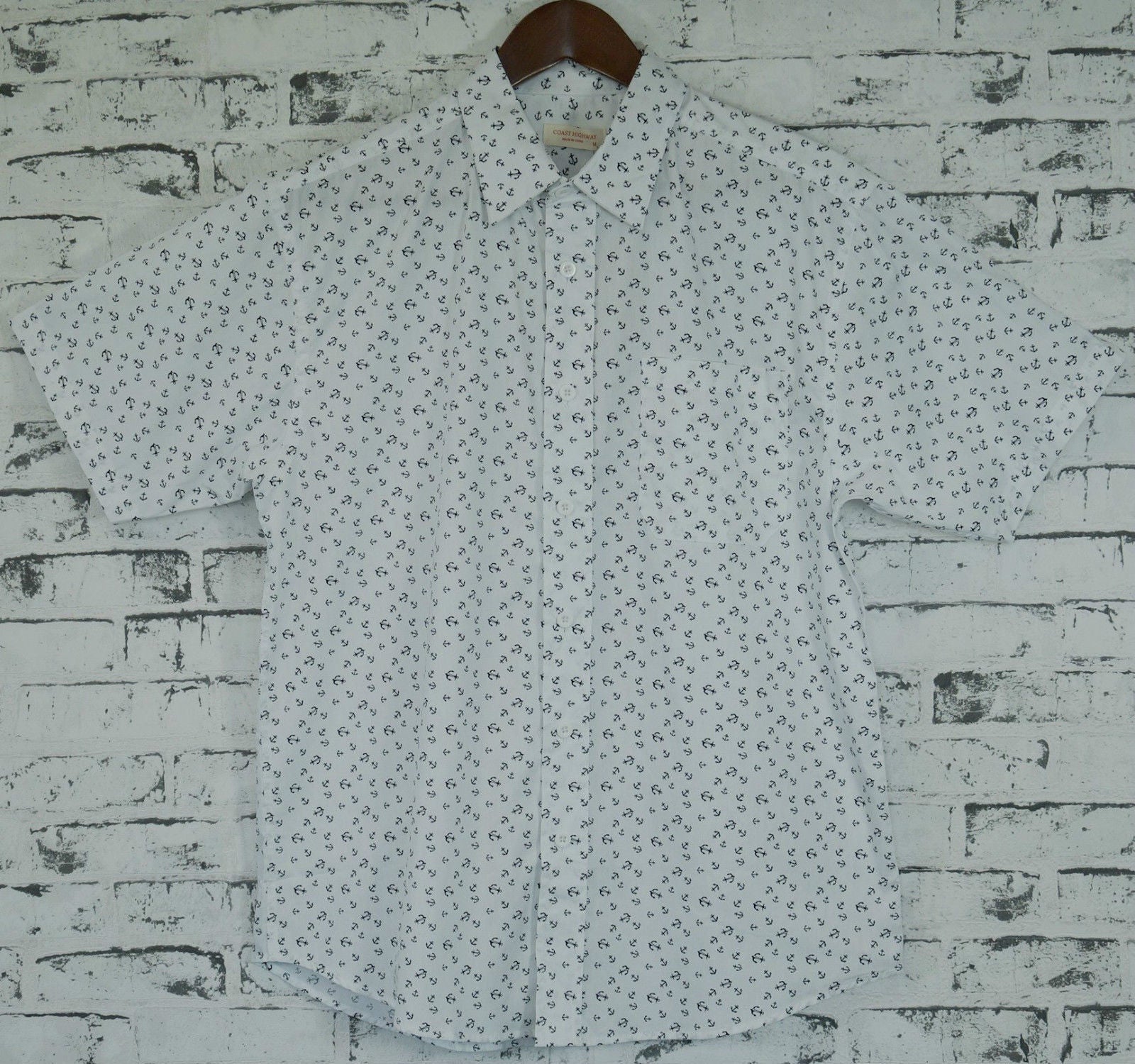 Mens MARINE ANCHOR SHIRT 100% COTTON Surf Party Short Sleeve Vintage S-6XL - White - 3XL V563-MARINESHT-WHT-3XL