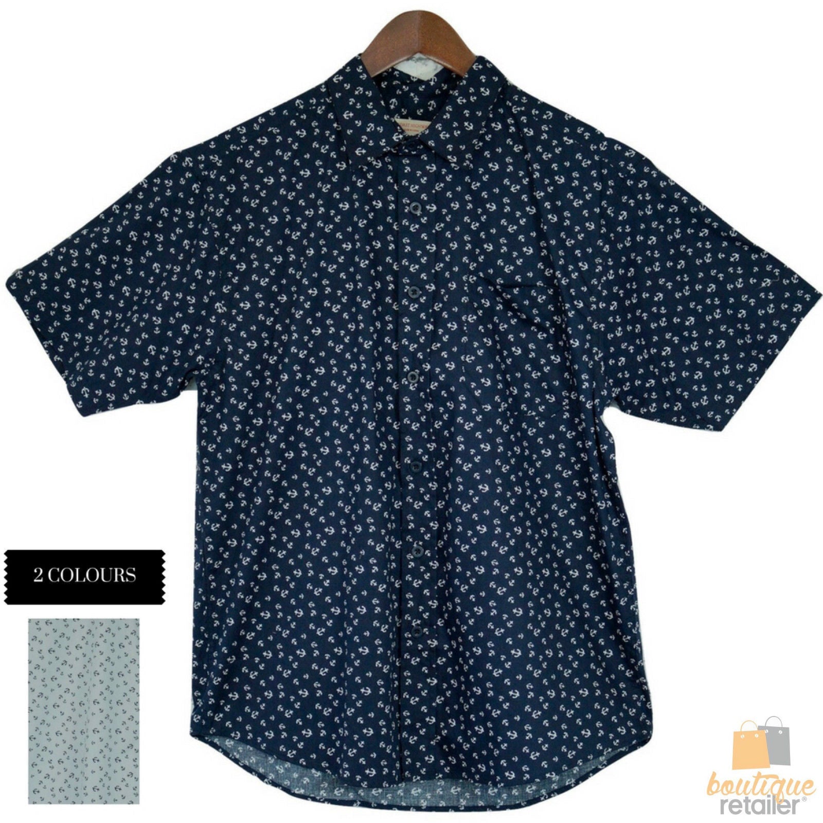 Mens MARINE ANCHOR SHIRT 100% COTTON Surf Party Short Sleeve Vintage S-6XL - White - 3XL V563-MARINESHT-WHT-3XL