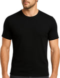 Mens 100% Pure Merino Wool Crew Neck Short Sleeve Top T Shirt Thermal Underwear - Black - Large (100cm)