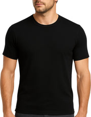 Mens 100% Pure Merino Wool Crew Neck Short Sleeve Top T Shirt Thermal Underwear - Black - Large (100cm)