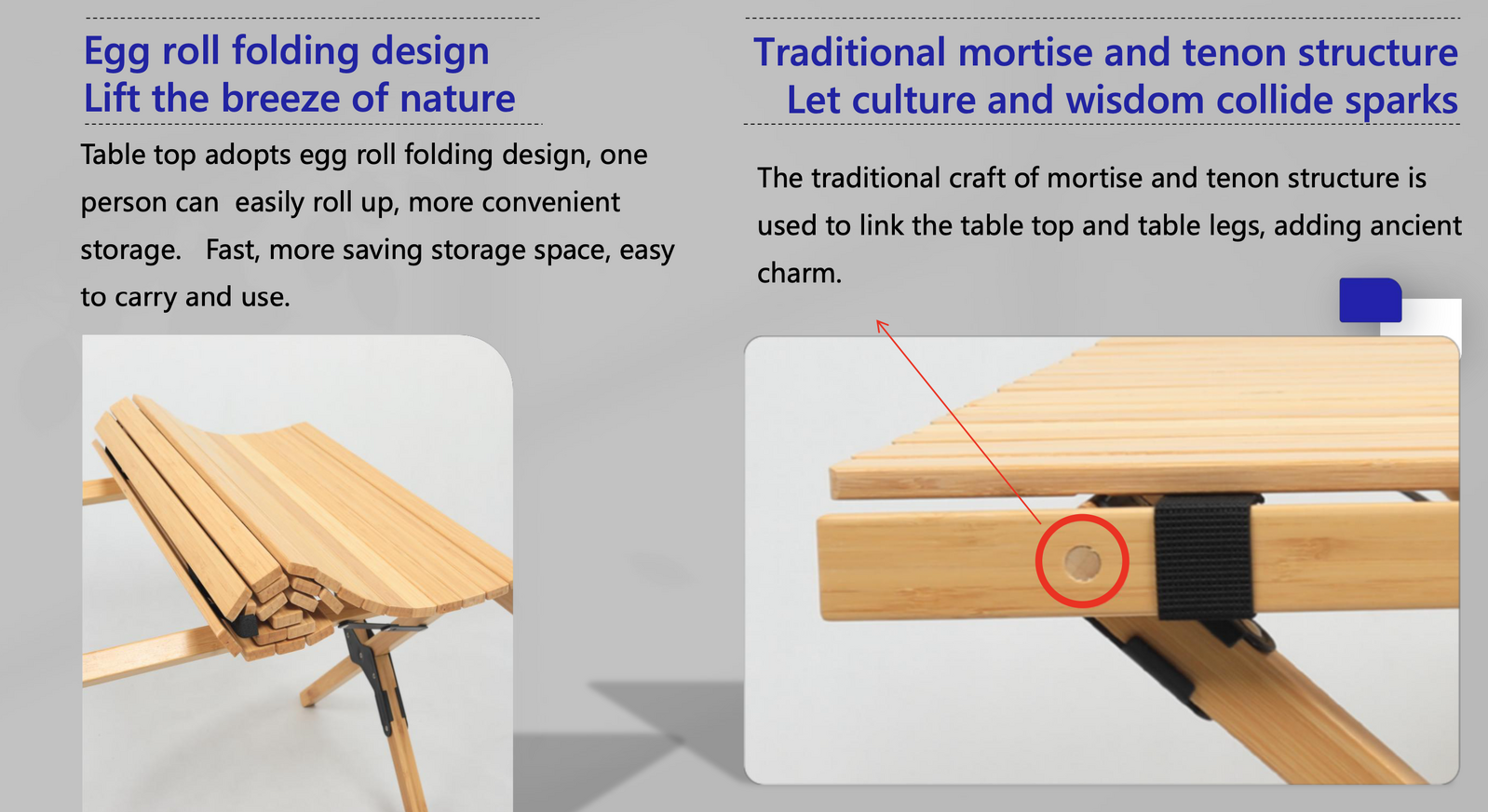 Folding Camping Table Bamboo Roll Up Portable Outdoor Picnic BBQ Desk Beach V563-MD-020MN
