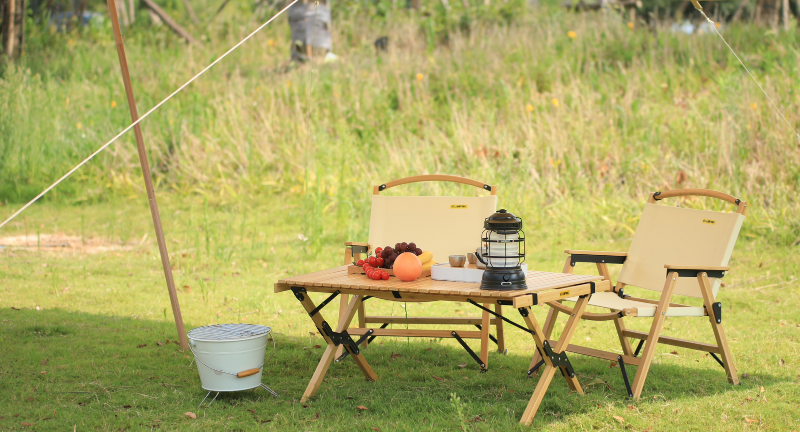 Folding Camping Table Bamboo Roll Up Portable Outdoor Picnic BBQ Desk Beach V563-MD-020MN