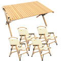 4 Chairs & 1 Table Set Bamboo Camping Folding Portable Outdoor Picnic Travel BBQ V563-MD-020MN_019M-NW__SET4