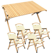 4 Chairs & 1 Table Set Bamboo Camping Folding Portable Outdoor Picnic Travel BBQ V563-MD-020MN_019M-NW__SET4
