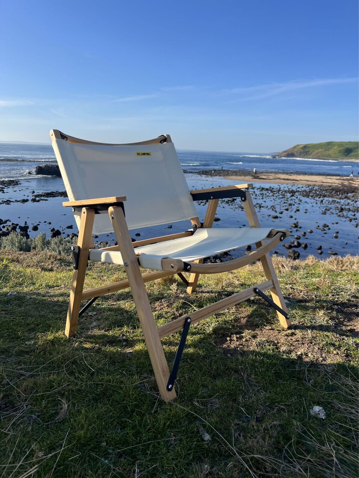 Bamboo Canvas Foldable Outdoor Camping Chair Wooden Travel Picnic Park - Khaki/Beige V563-MD019M-NW