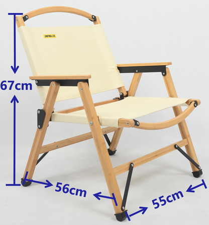 4x Bamboo Canvas Foldable Outdoor Camping Chair Wooden Picnic Park - Khaki/Beige V563-MD019M-NW_4X