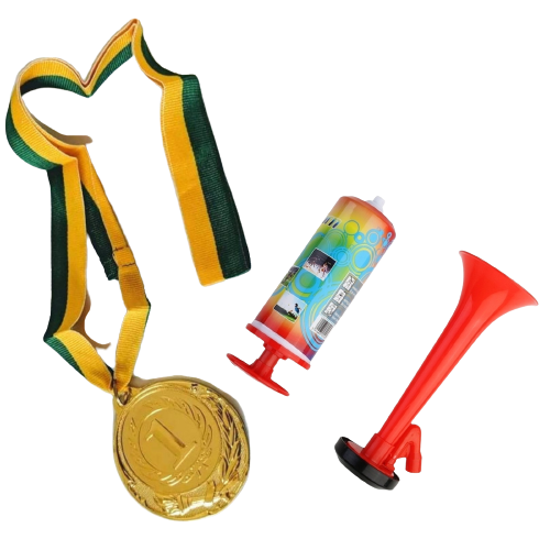 1st Gold Medal Winner + Air Horn Party Set School Sports Day Olympics Ribbon V563-MEDALHORNPARTYSET