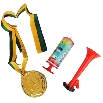 1st Gold Medal Winner + Air Horn Party Set School Sports Day Olympics Ribbon V563-MEDALHORNPARTYSET