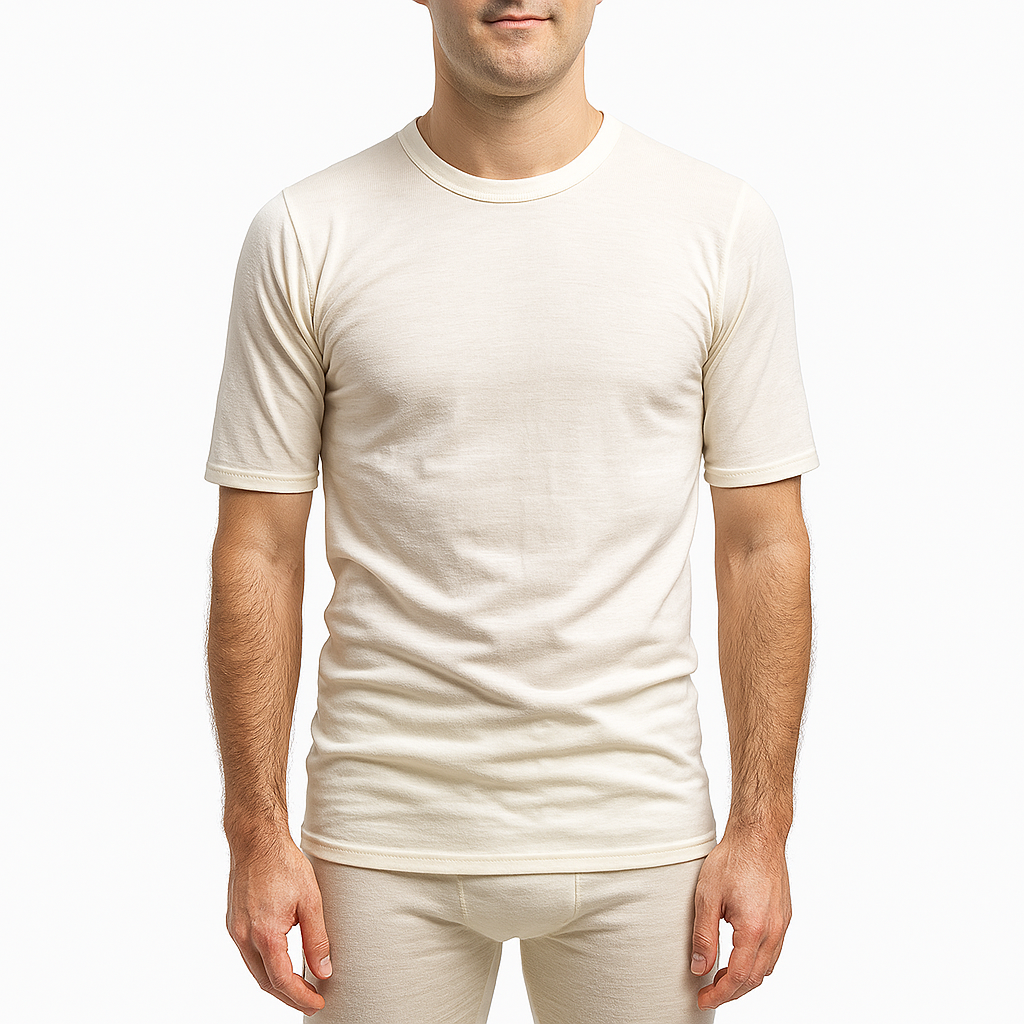 MERINO SKINS Crew Neck Short Sleeve T-Shirt Top 100% Wool Underwear Thermals in Natural - Large (101cm) V563-MERINOS-CRWSS-NAT-L101