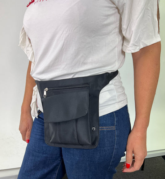 Milleni Waist Bag Utility Travel Belt Bum Bag Adjustable Strap w/ Zipper in Black V563-MF2968-BLK