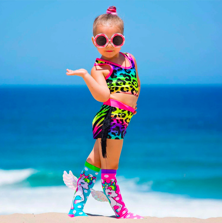 MADMIA Flying Unicorn Toddler Long Knee High Socks - Girl's Pair - Pink/Blue V563-MM050-T