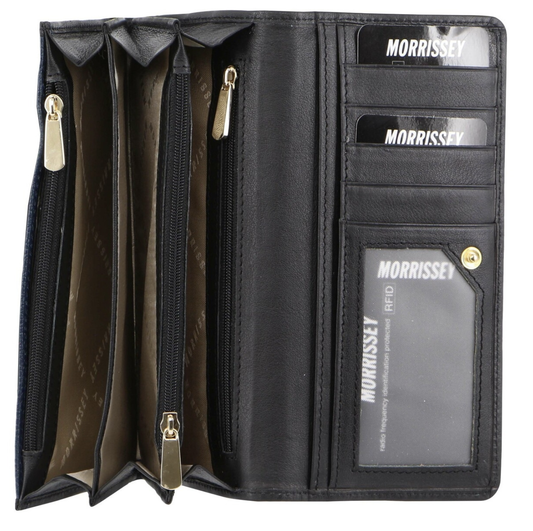 Morrissey Italian Structured Leather Flap Over Ladies Wallet - Navy V563-MO-3034-NAVY
