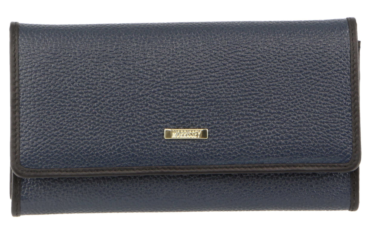 Morrissey Italian Structured Leather Flap Over Ladies Wallet - Navy V563-MO-3034-NAVY