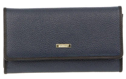 Morrissey Italian Structured Leather Flap Over Ladies Wallet - Navy V563-MO-3034-NAVY