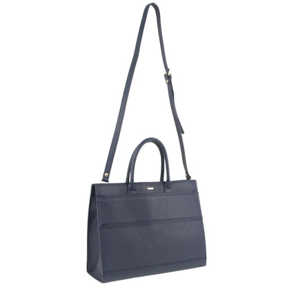 Morrissey Italian Structured Leather Tote Unisex Computer Bag Handbag - Navy V563-MO-3158_NVY