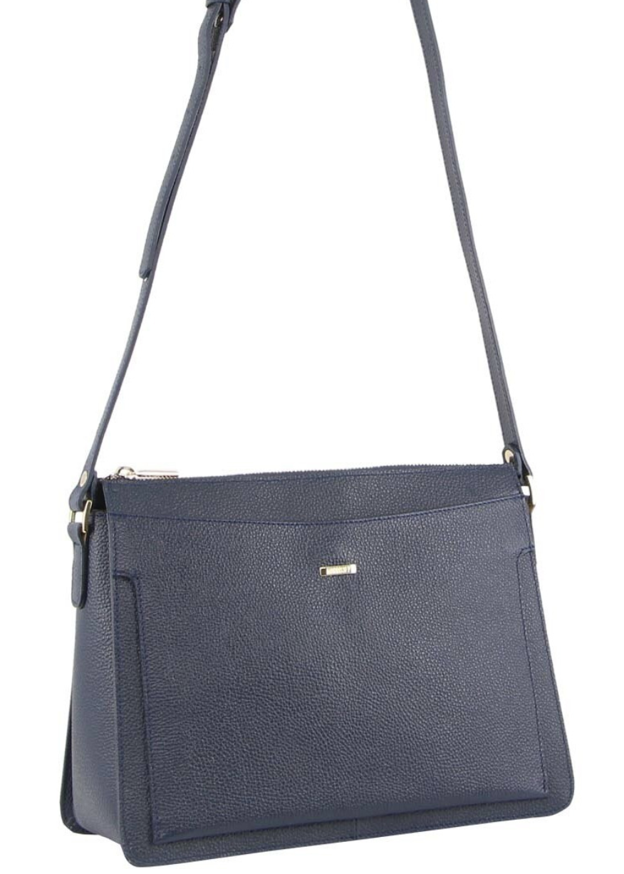 Morrissey Italian Structured Leather Cross Body Handbag Tote Bag (MO3162) - Navy V563-MO-3162-NAVY