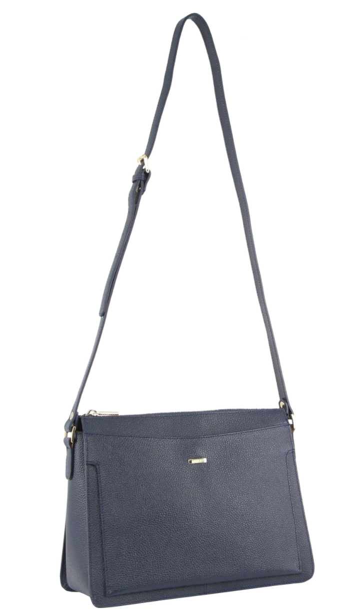 Morrissey Italian Structured Leather Cross Body Handbag Tote Bag (MO3162) - Navy V563-MO-3162-NAVY