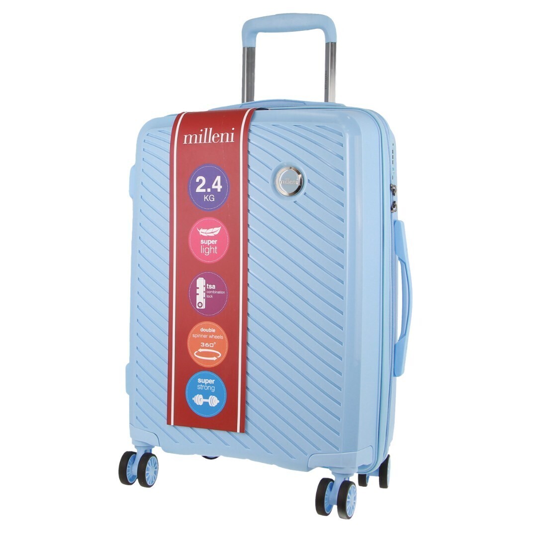 Pierre Cardin Inspired Milleni Cabin Luggage Bag Travel Carry On Suitcase 54cm (39L) - Blue V563-MONACO-CABIN-BLUE