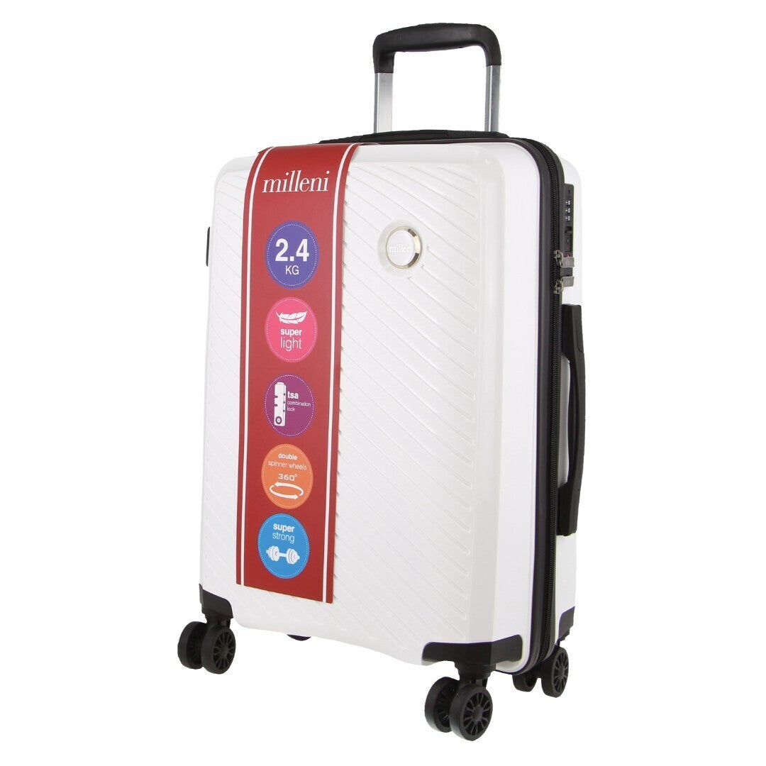 Pierre Cardin Inspired Milleni Cabin Luggage Bag Travel Carry On Suitcase 54cm (39L) - White V563-MONACO-CABIN-WHITE
