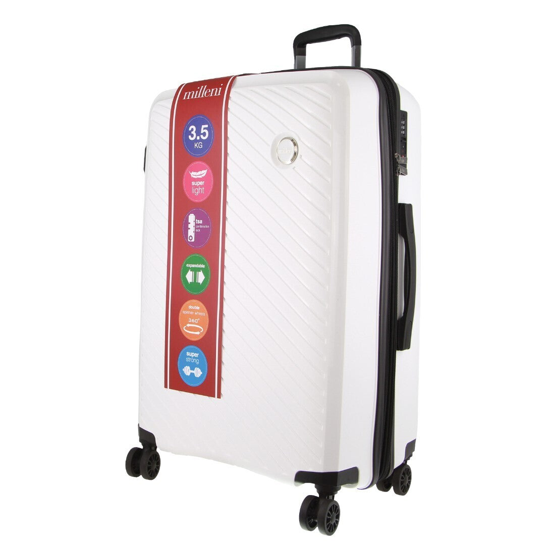 Pierre Cardin Inspired Milleni Checked Luggage Bag Travel Carry On Suitcase 75cm (124L) - White V563-MONACO-LARGE-WHITE