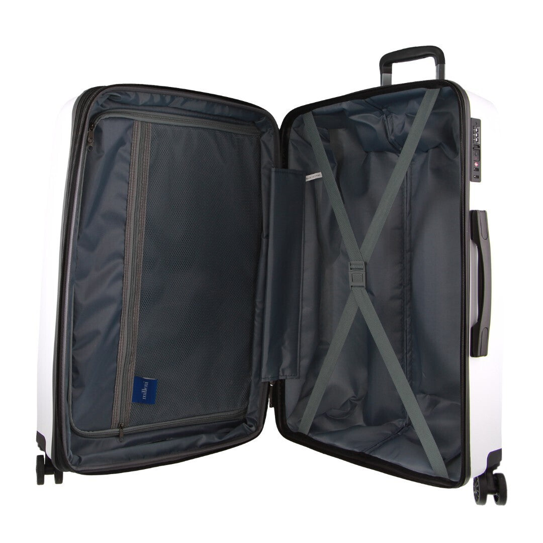 Pierre Cardin Inspired Milleni Checked Luggage Bag Travel Carry On Suitcase 75cm (124L) - White V563-MONACO-LARGE-WHITE