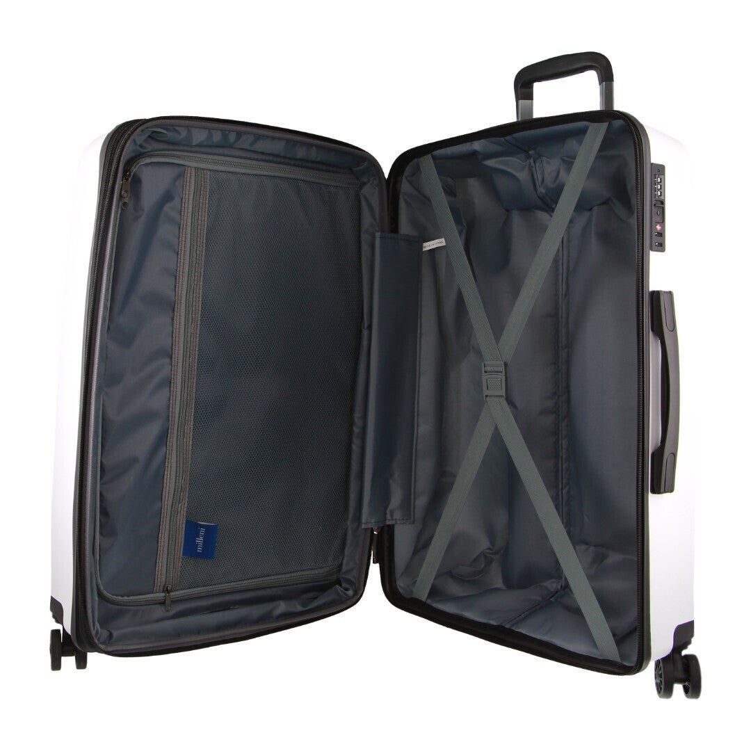 Pierre Cardin Inspired Milleni Checked Luggage Bag Travel Carry On Suitcase 65cm (82.5L) - White V563-MONACO-MEDIUM-WHITE