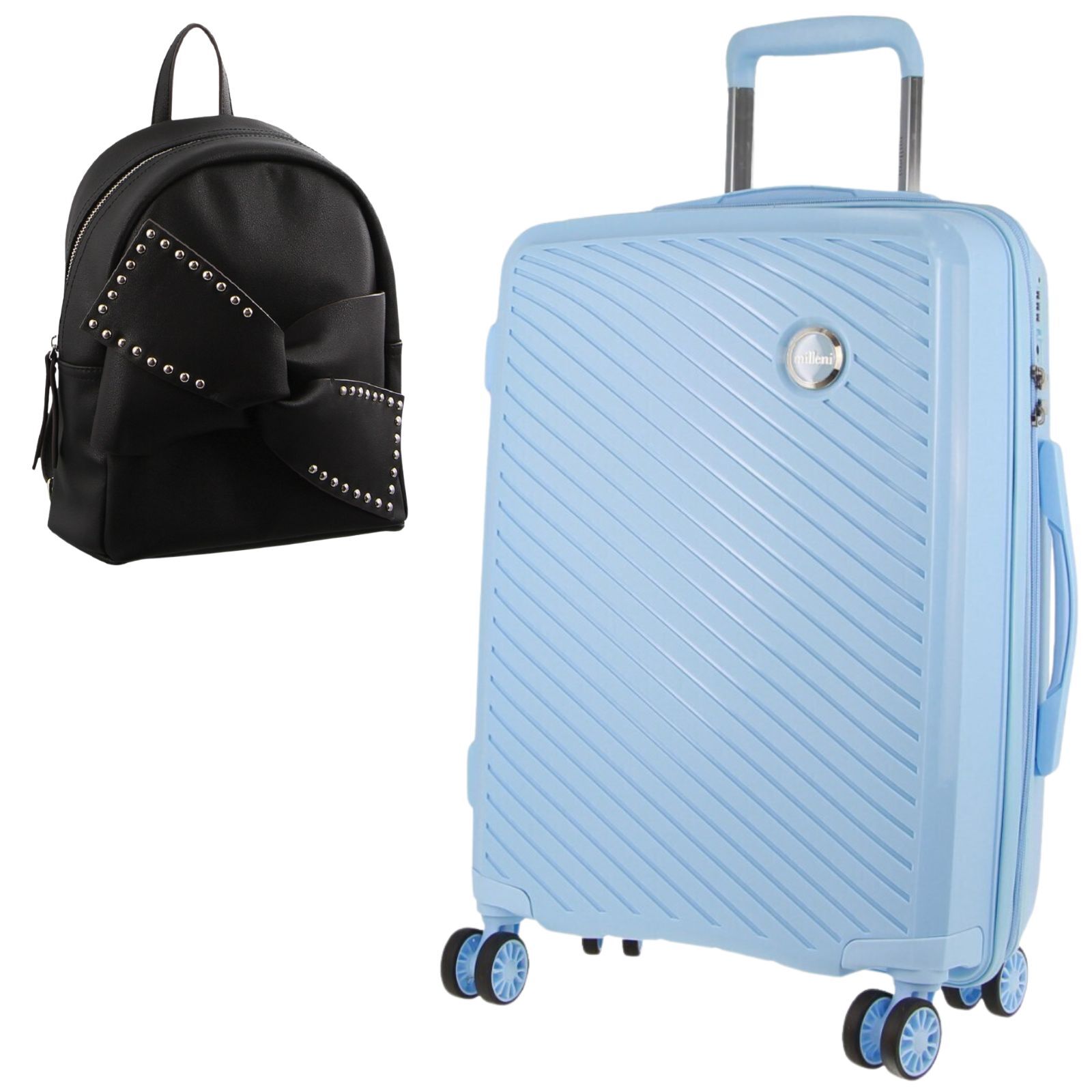 Pierre Cardin Inspired Milleni Luggage Bag Large in Blue + Milleni Waist Bag (2 Items) V563-MONACOLARGEBLUE_FREEBAG