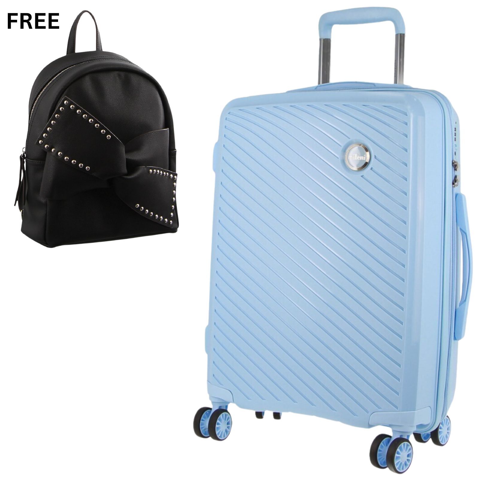 Pierre Cardin Inspired Milleni Luggage Bag Large in Blue + Milleni Waist Bag (2 Items) V563-MONACOLARGEBLUE_FREEBAG