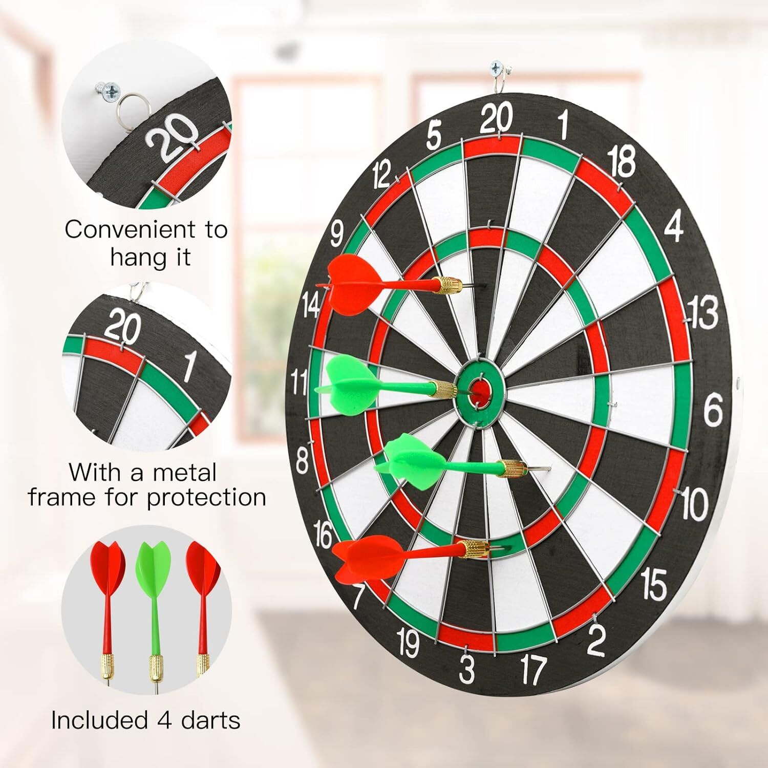 12" Dartboard Dart Board with Steel Darts Professional Competition Party Game V563-MS2030