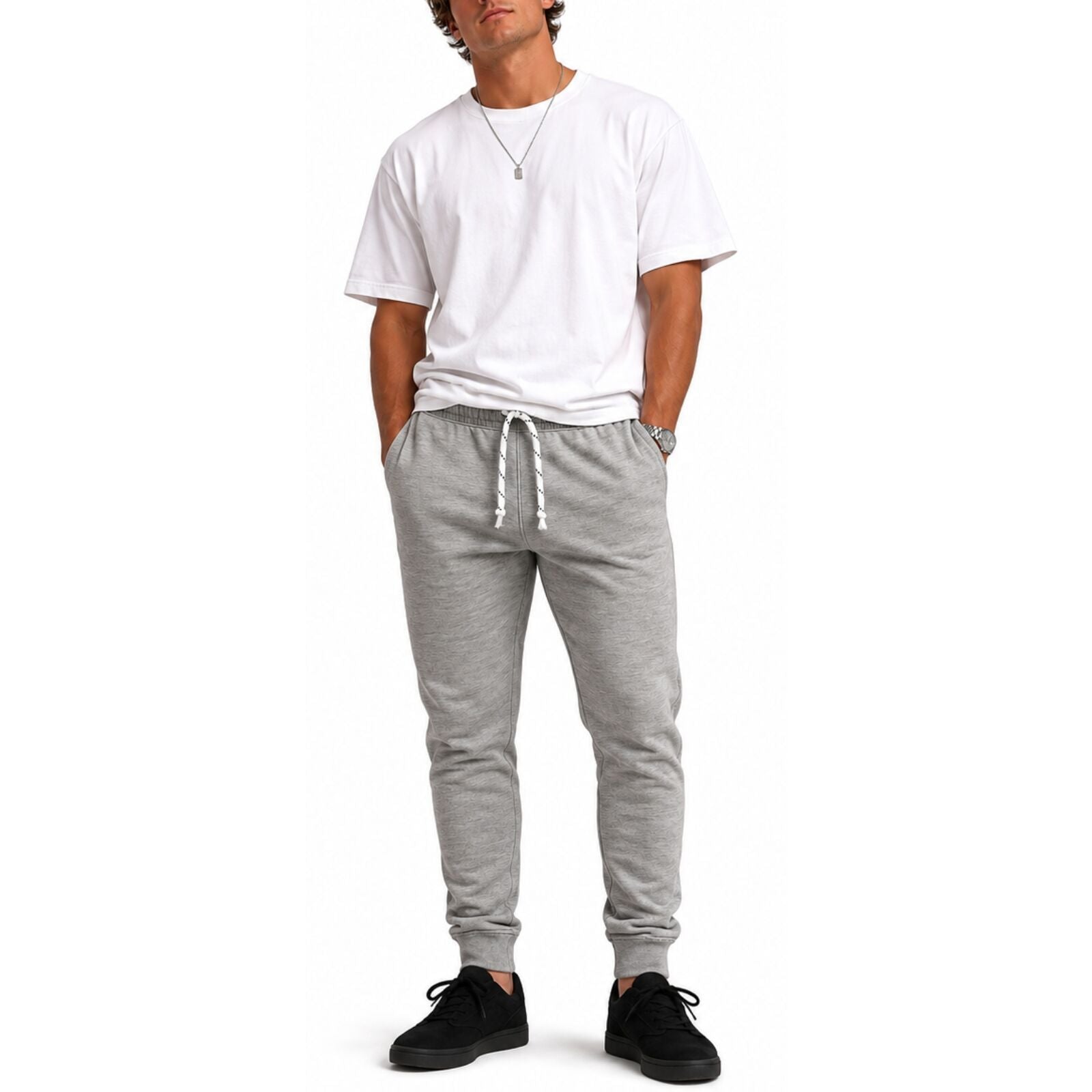 Mens Skinny Track Pants Slim Fit Joggers Gym Cuffed Sports Trousers - Grey - XL