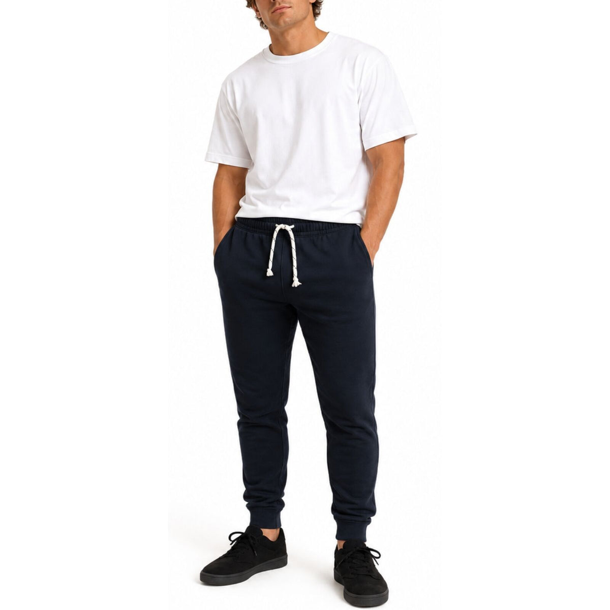 Mens Skinny Track Pants Slim Fit Joggers Gym Cuffed Sports Trousers - Navy - XL V563-MSTPANTS-NVY-POLY-XL