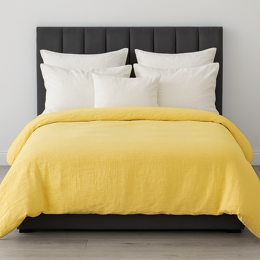 100% Cotton Muslin Duvet Quilt Cover Set w/ 2 Pillow Cases in Yellow - Double V563-MUSLIN_DVT_YLW-DOUBLE
