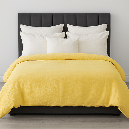 100% Cotton Muslin Duvet Quilt Cover Set w/ 2 Pillow Cases in Yellow - Super King V563-MUSLIN_DVT_YLW-SUKING