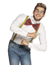NERD COSTUME KIT Set Geek Glasses Fancy Dress Retro Funny Braces Bow Tie Party V563-NERDKIT