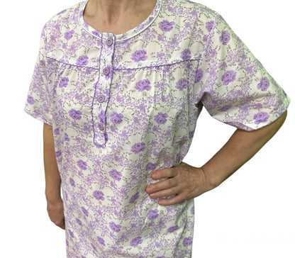 Womens 100% Cotton Short Sleeve Nightie Gown Night Sleepwear Pyjamas PJ Pajamas - Lilac - 14 V563-NI-001-LILAC-14