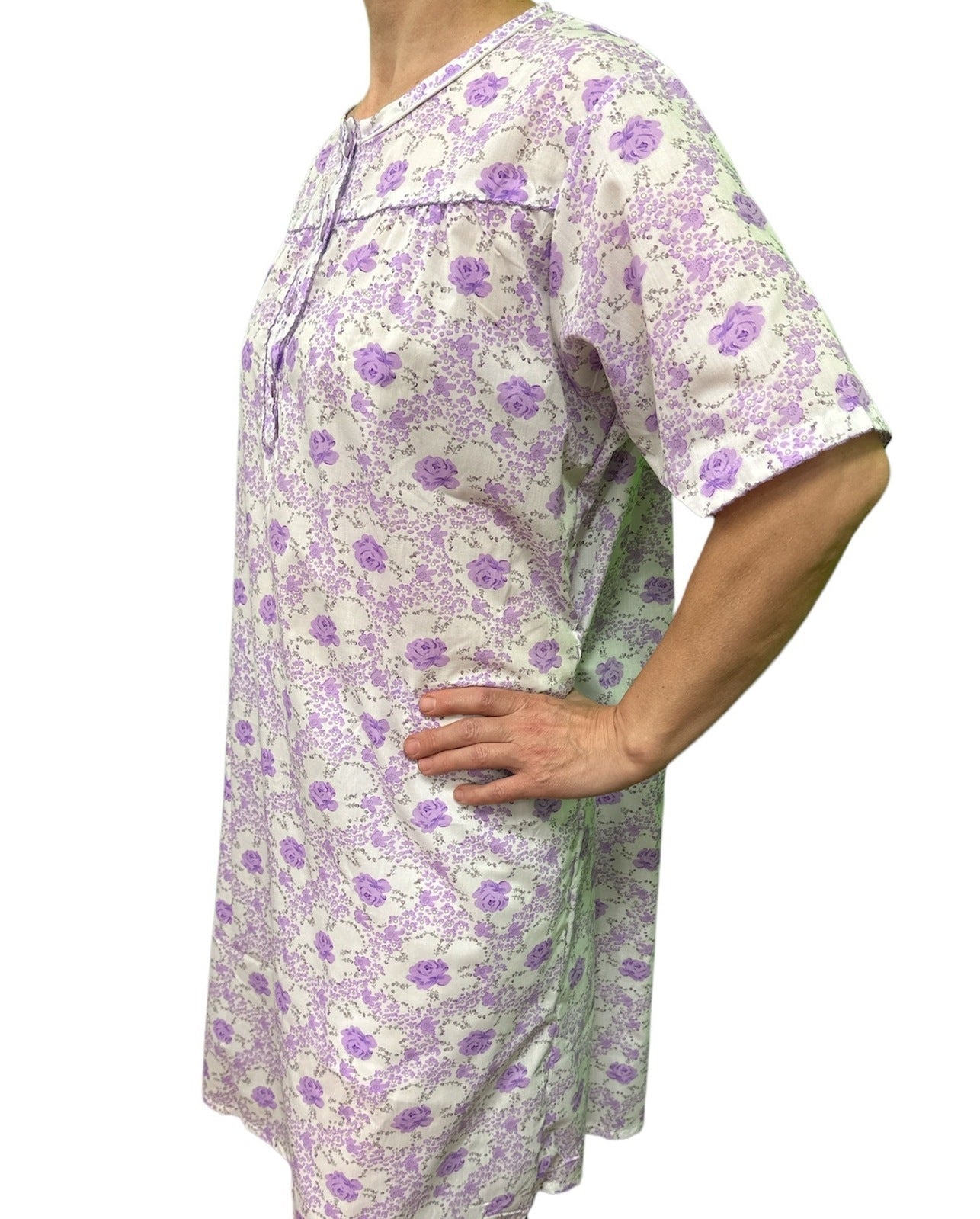 Womens 100% Cotton Short Sleeve Nightie Gown Night Sleepwear Pyjamas PJ Pajamas - Lilac - 18 V563-NI-001-LILAC-18