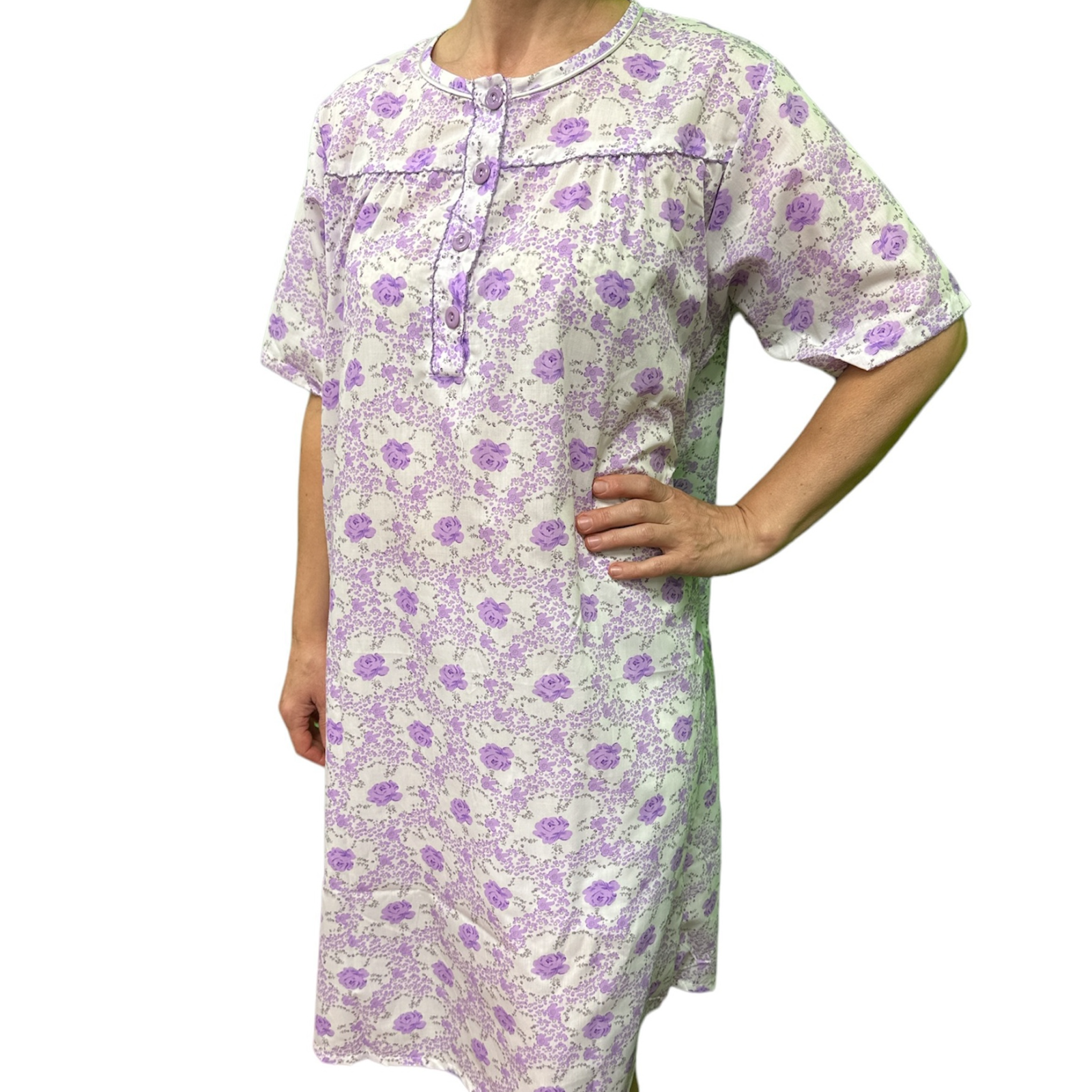Womens 100% Cotton Short Sleeve Nightie Gown Night Sleepwear Pyjamas PJ Pajamas - Lilac - 22 V563-NI-001-LILAC-22
