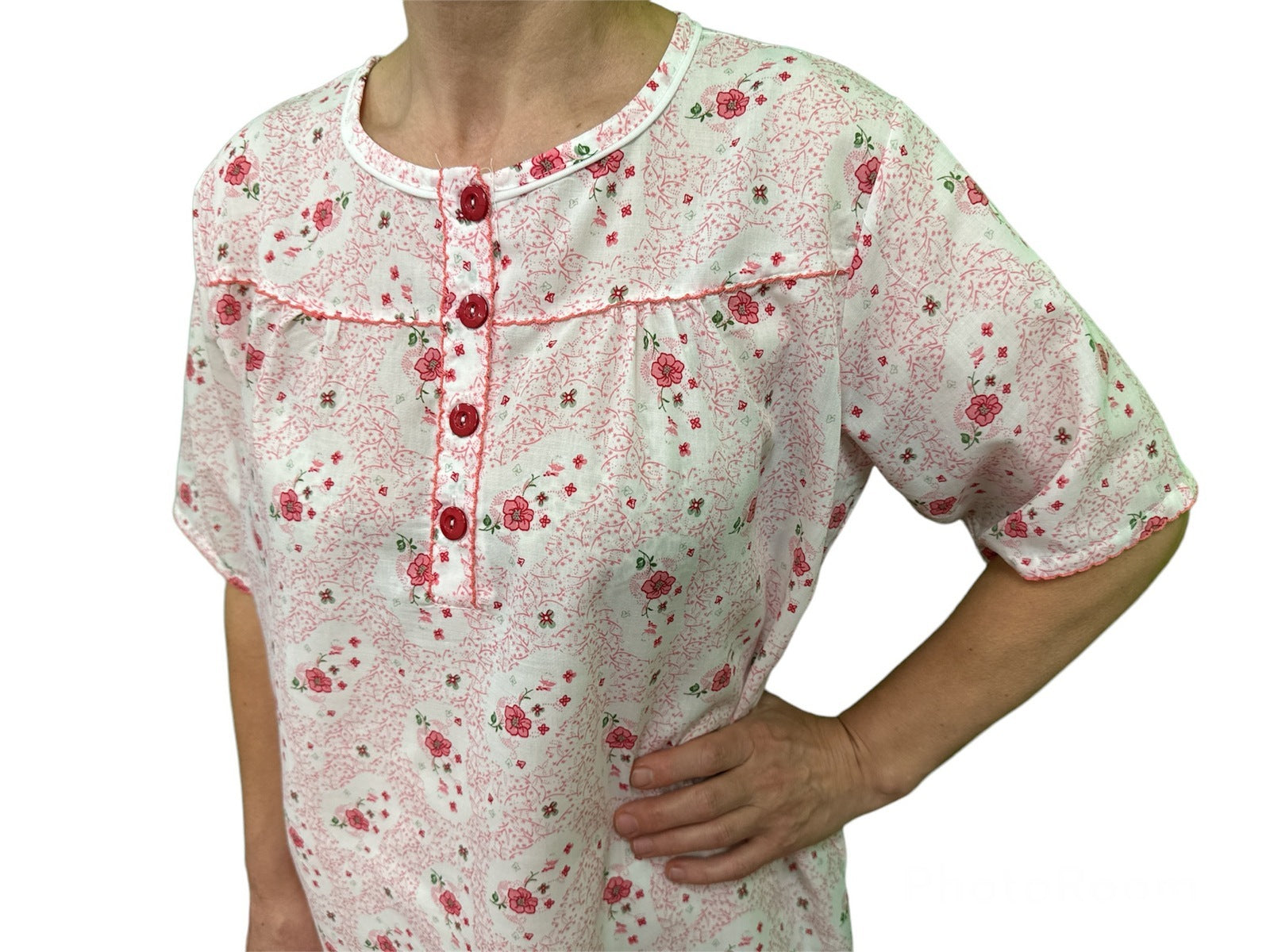 Womens 100% Cotton Short Sleeve Nightie Gown Night Sleepwear Pyjamas PJ Pajamas - Pink - 12 V563-NI-001-PINK-12