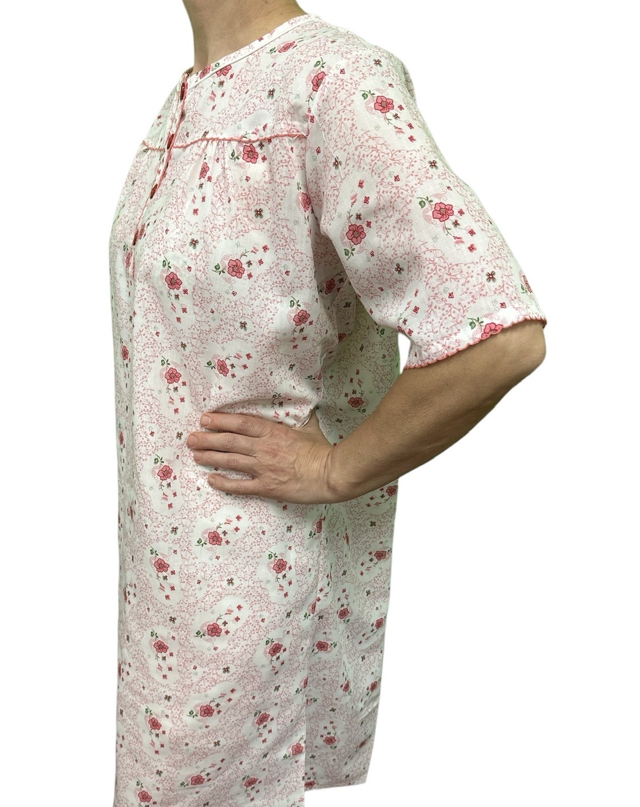 Womens 100% Cotton Short Sleeve Nightie Gown Night Sleepwear Pyjamas PJ Pajamas - Pink - 14 V563-NI-001-PINK-14